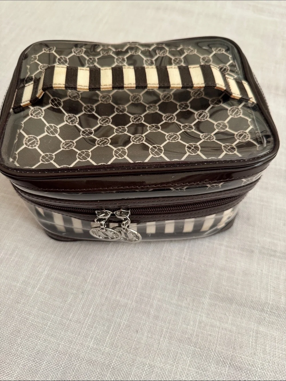 Vintage Henri Bendel Striped /Monogram and Clear Travel Cosmetic Bags - Set of 3